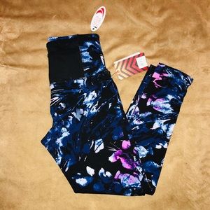 NWT Blue Pink Floral Print Leggings with back pocket